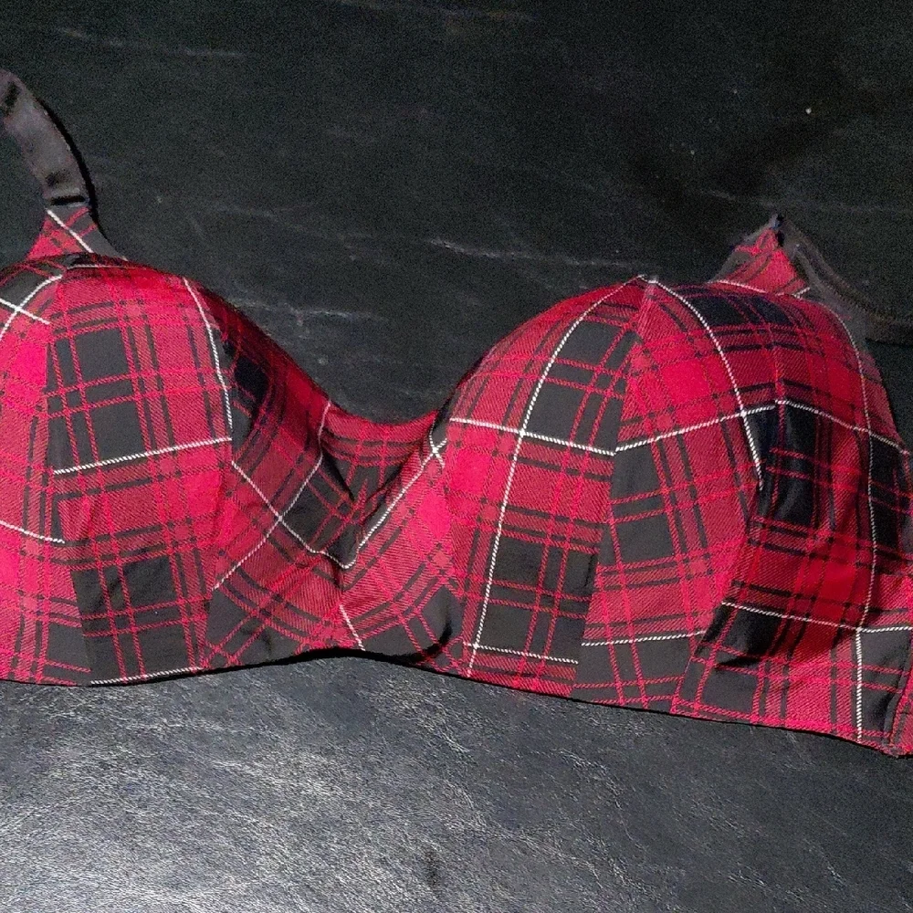 Stylish Red and Black Plaid Bra